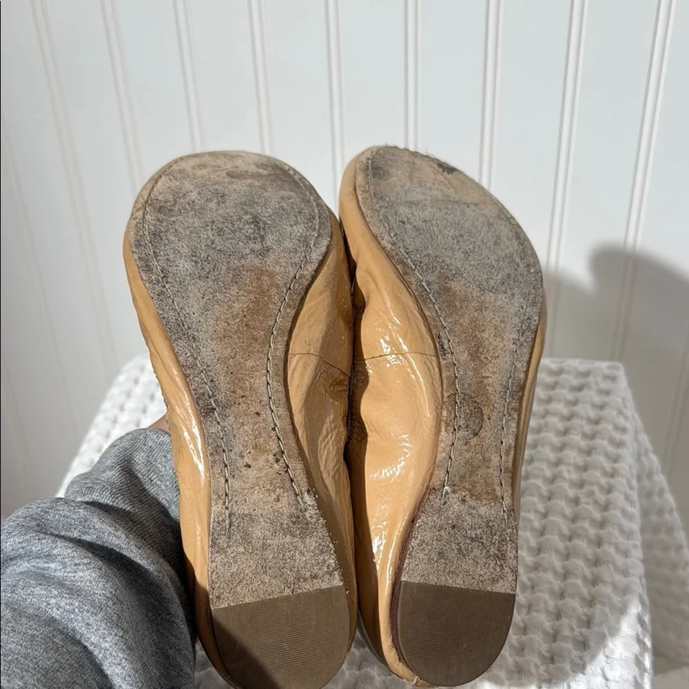 Tory Burch Tan Leather Reva Ballet Flats with Gold Logo
